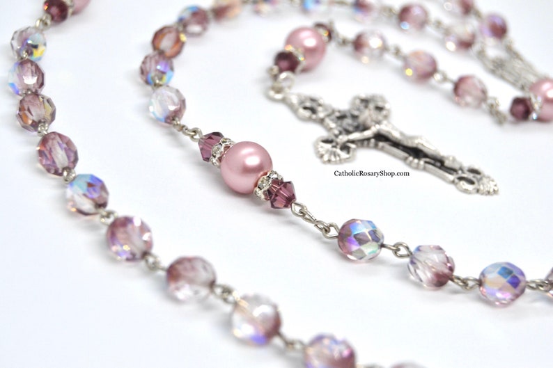 Amethyst & Dusty Rose Genuine Crystal Catholic Rosary Rosary Etsy