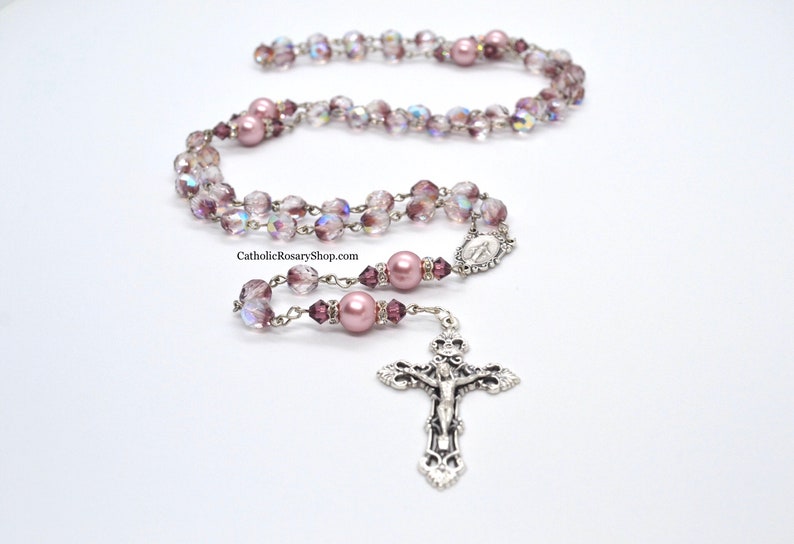 Amethyst & Dusty Rose Genuine Crystal Catholic Rosary Rosary Etsy