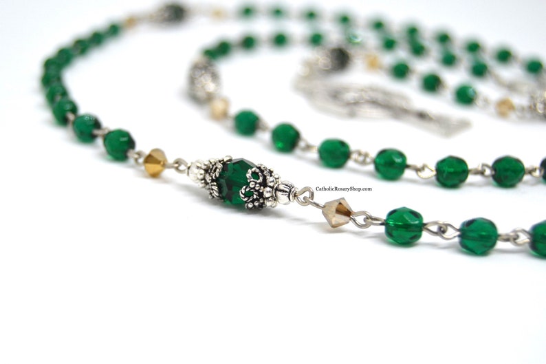 Emerald and Gold Irish Rosary | Personalized Rosary Gifts | Irish Rosary for Baby's Baptism | Irish Wedding Gifts | Celtic Rosary Beads | Custom Rosary Beads for Men and Women