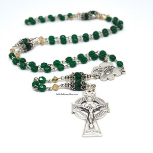 Emerald and Gold Irish Rosary | Personalized Rosary Gifts | Irish Rosary for Baby's Baptism | Irish Wedding Gifts | Celtic Rosary Beads | Custom Rosary Beads for Men and Women