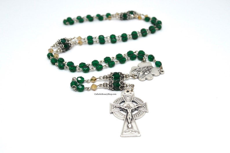 Emerald and Gold Irish Rosary | Personalized Rosary Gifts | Irish Rosary for Baby's Baptism | Irish Wedding Gifts | Celtic Rosary Beads | Custom Rosary Beads for Men and Women