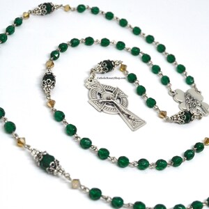 Emerald and Gold Irish Rosary | Personalized Rosary Gifts | Irish Rosary for Baby's Baptism | Irish Wedding Gifts | Celtic Rosary Beads | Custom Rosary Beads for Men and Women