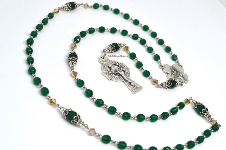 Emerald and Gold Irish Rosary | Personalized Rosary Gifts | Irish Rosary for Baby's Baptism | Irish Wedding Gifts | Celtic Rosary Beads | Custom Rosary Beads for Men and Women