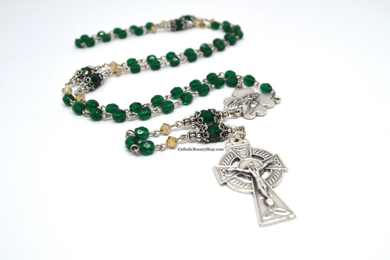 Emerald and Gold Irish Rosary | Personalized Rosary Gifts | Irish Rosary for Baby's Baptism | Irish Wedding Gifts | Celtic Rosary Beads | Custom Rosary Beads for Men and Women