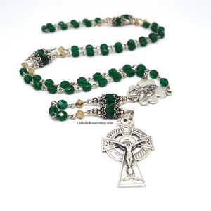 Emerald and Gold Irish Rosary | Personalized Rosary Gifts | Irish Rosary for Baby's Baptism | Irish Wedding Gifts | Celtic Rosary Beads | Custom Rosary Beads for Men and Women