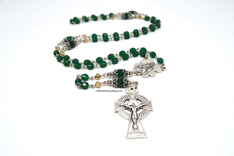 Emerald and Gold Irish Rosary | Personalized Rosary Gifts | Irish Rosary for Baby's Baptism | Irish Wedding Gifts | Celtic Rosary Beads | Custom Rosary Beads for Men and Women