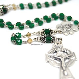 Emerald and Gold Irish Rosary | Personalized Rosary Gifts | Irish Rosary for Baby's Baptism | Irish Wedding Gifts | Celtic Rosary Beads | Custom Rosary Beads for Men and Women
