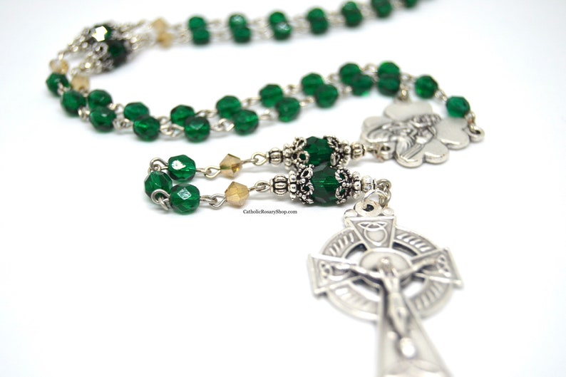 Emerald and Gold Irish Rosary | Personalized Rosary Gifts | Irish Rosary for Baby's Baptism | Irish Wedding Gifts | Celtic Rosary Beads | Custom Rosary Beads for Men and Women