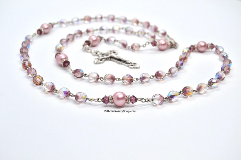 Amethyst & Dusty Rose Genuine Crystal Catholic Rosary Rosary Etsy
