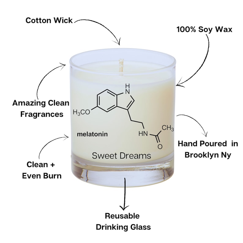 Melatonin Molecule, White Tea Soy Candle, Sweet Dreams, Essential Oil, Unique Candle, Aromatherapy Gift, Chemistry Gift, MOL image 2