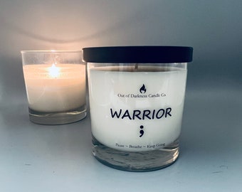 Suicide Awareness, Citrus Floral Scent, Warrior Candle, Vegan Candle Gift, Semi Colon Gift, Mental Health Awareness, All Natural Candle