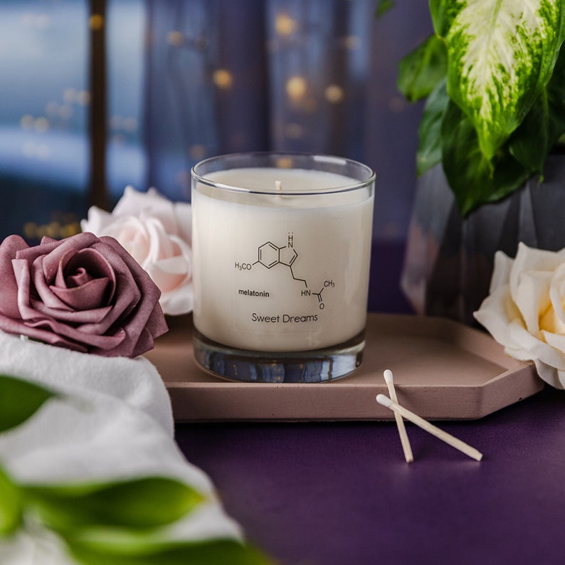 Melatonin Molecule, White Tea Soy Candle, Sweet Dreams, Essential Oil, Unique Candle, Aromatherapy Gift, Chemistry Gift, MOL image 1