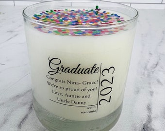 Personalized Graduation Soy Candle , Graduation Gift, Confetti Candle, Custom Graduation Keepsake, Glitter Celebration Candle