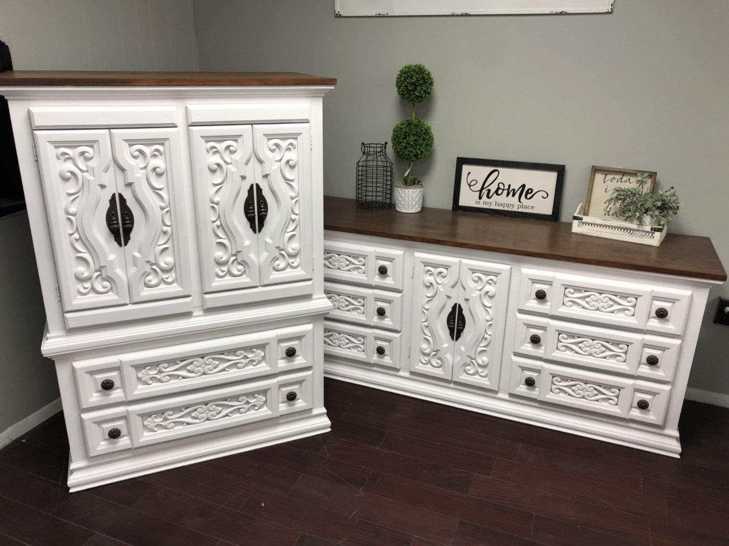 Sold Example Restored Farmhouse Rustic Style Dresser Set Etsy