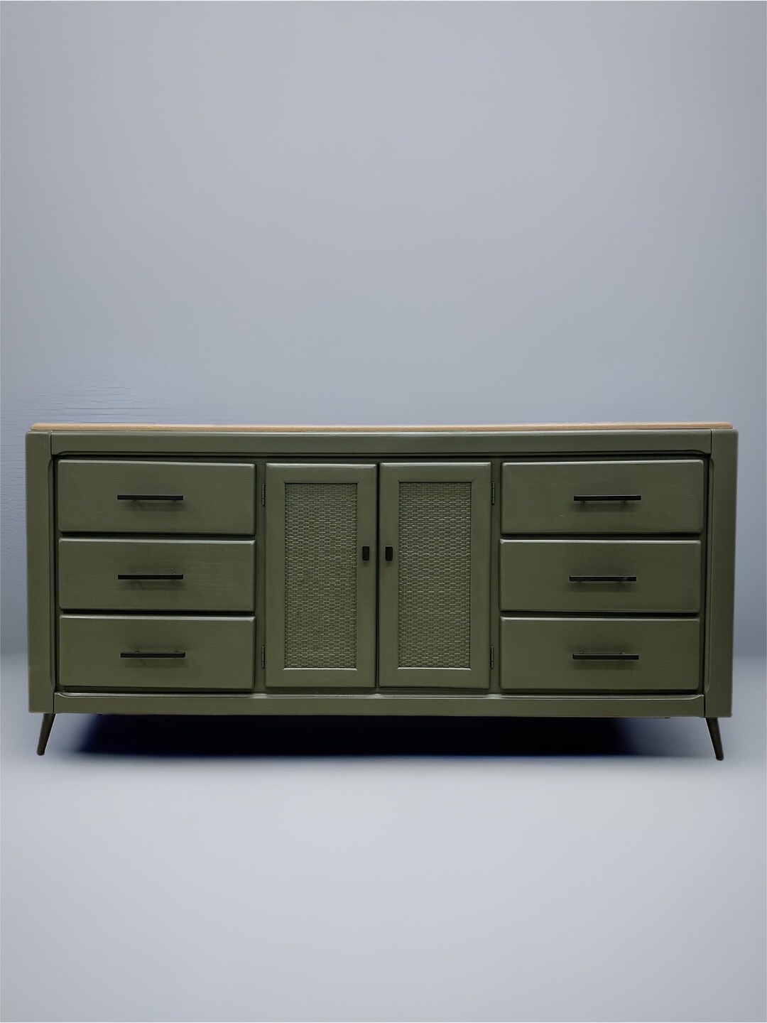 SOLD Modernized Dark Green Dresser / Credenza / Buffet / Tv Etsy