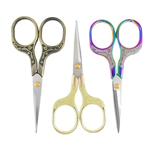 Sharp 5 inch Embroidery Scissors, TSA Approved Scissors, Gold Scissors, Sewing Snips, Thread Trimmers, Multichrome Holographic Scissors