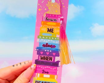 Leave Me Alone When I'm Reading Cat Bookmark, Funny Holographic Cat Bookmark with Tassel Option, Introvert Book Lover Gift, Handmade Not AI