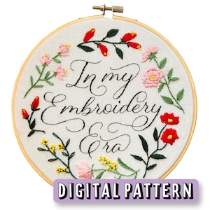 Patrón de bordado descargable en PDF de In My Embroidery Era, escritura de letras con pincel
