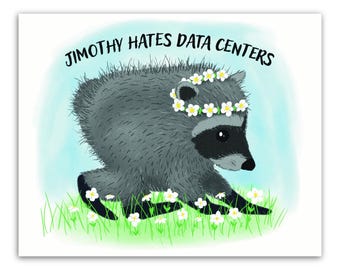 Jimothy The Raccoon Hates Data Centers Matte Art Print, Anti AI Art, Protect Activist Print 8" x 10"