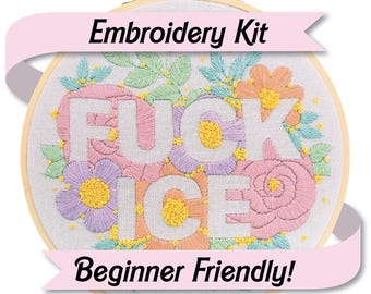 Fuck ICE Beginner Friendly Embroidery Kit, ACAB Needlepoint Pattern, Travel Project, diy Craft Kit, Abolish ICE, Chinga La Migra