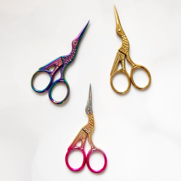 Small Scissors for Embroidery - Sharp Embroidery Scissors - Stork Snippers Gold, Silver, Pink, Embroidery Scissors - Sharp Thread Cutters