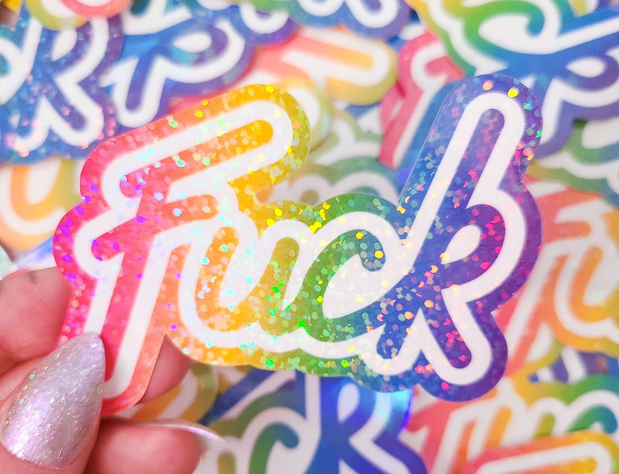 Holographic Waterproof Lisa Frank Rainbow Vinyl Sticker, Die Cut Wate…