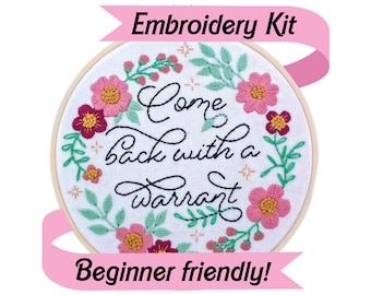 Come Back With a Warrant Beginner Friendly Embroidery Kit, ACAB Needlepoint Pattern, Travel Project, DIY Craft Kit