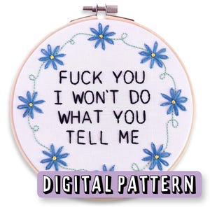 PDF Embroidery Pattern, Rage Against The Machine Killing In the Name, RATM Fuck You I Won't Do What You Tell Me