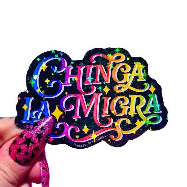 Pegatina holográfica "Chinga La Migra", "Al diablo con ICE", "Al diablo con el control fronterizo", "Anti Trump", "Izquierdista", "Pegatina de protesta", "Pegatina en español mexicoamericano"