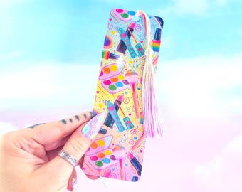 Holographic Makeup Bookmark: Colorful Cosmetic Pattern, Beauty Lover Gift