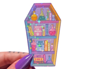 Pastel Goth Coffin Bookshelf Sticker: Holographic Rainbow Potion Shelf