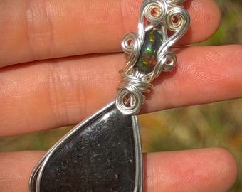 Nummit i opal wędzony w srebrzonej miedzi