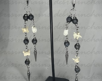 Kolczyki ze stali nierdzewnej z larwikitem i kręgami