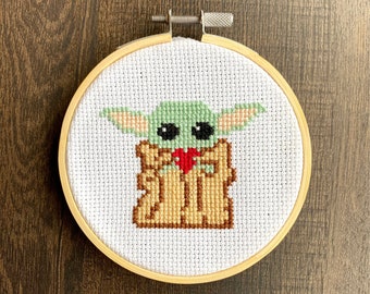 Baby Alien Heart Cross Stitch Pattern