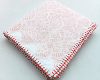 Manta Dohar de algodón con estampado floral: colcha Jaipuri rosa