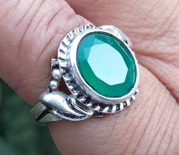 Green Chalcedony Ring Silver Ring 925 Silver Plated Natural Green Onyx Ring Gems Rings Handmade Ring Natural Gemstone Jewelry