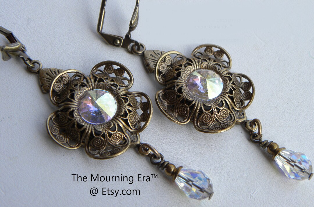 Victorian Brass Flower Earrings With Crystals Me Not, Memento