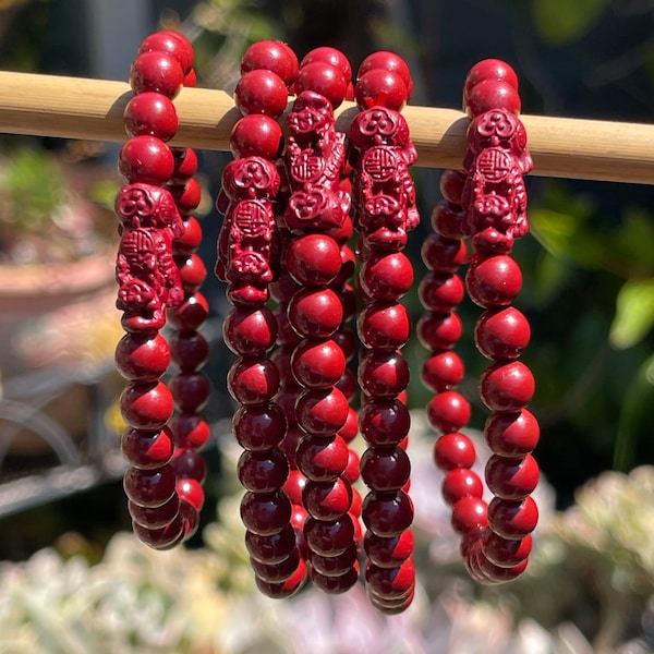 Red Pixiu Cinnabar Beaded Stretchy Bracelet Feng Shui Bracelet Charm Bracelet Lucky Wealthy Healing Bracelet For Women Men Jewelry