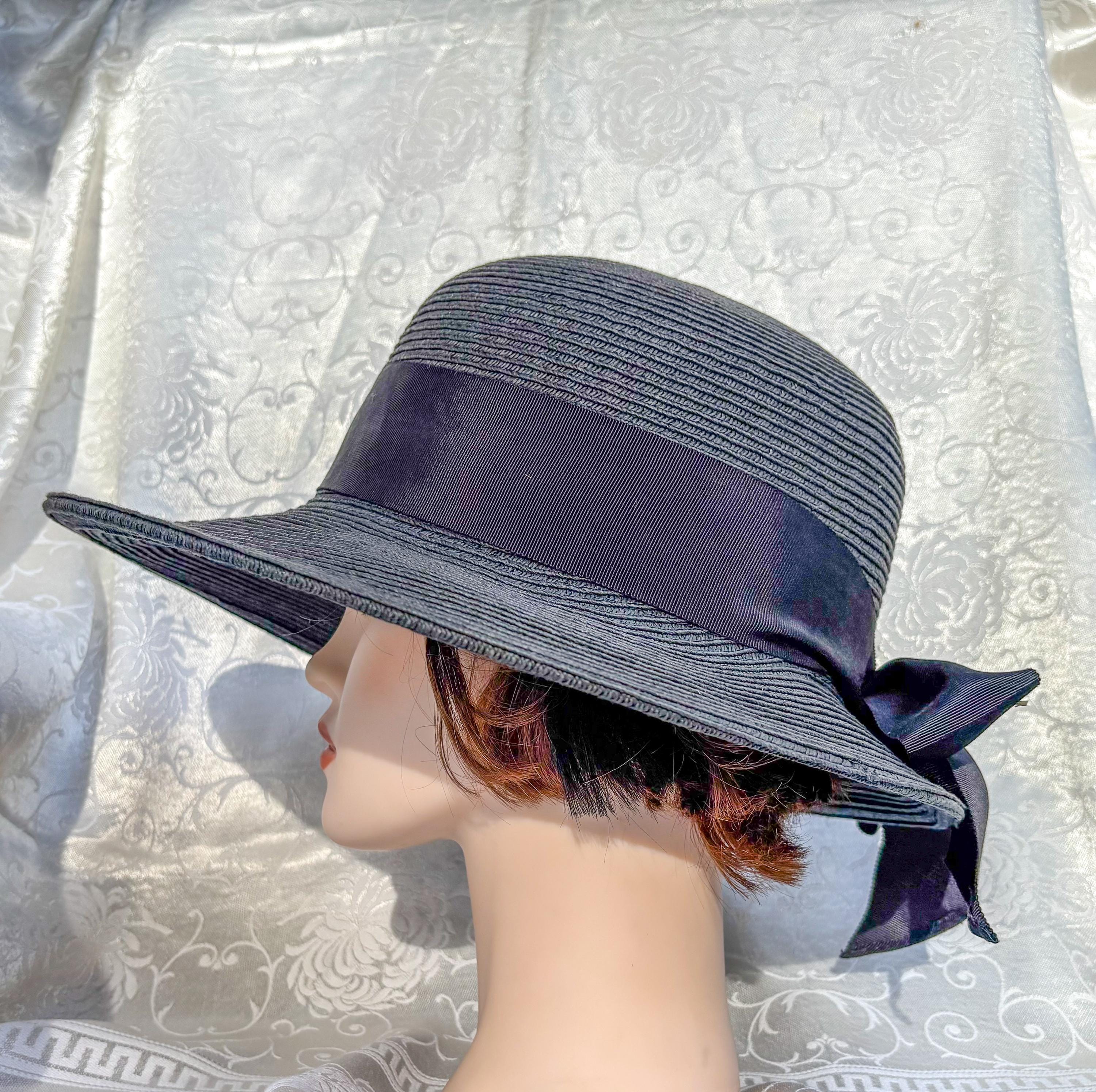 80s Black Straw Hats - Etsy