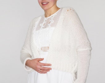 Gray cardigan, wedding jacket, bolero made of soft mohair, cashmere, cotton and silk