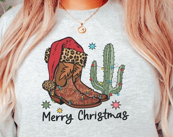 Christmas Sweatshirt, Crewneck Sweatshirt, Christmas Sweater, Oversize Sweater, Western Sweatshirt, Graphic Sweatshirts, Cactus Christmas
