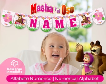 MASHA Y EL OSO / Descarga instantánea / Abecedario completo / Cumpleaños  Banner A-Z / Abecedario  con números