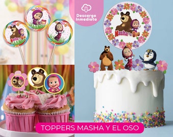 Toppers Masha y el Oso | Masha y el oso party | Masha y el oso cumpleaños | Candy bar Masha y el Oso | Descarga Inmediata | Fiesta Cumpleaño