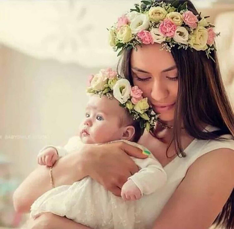 Faux Flower Crown Mother Baby Headband Wedding Bridal Hair Etsy