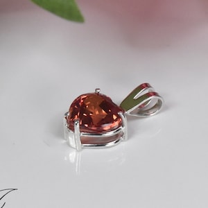 Handmade Padparadscha Sapphire Necklace, Sterling Silver Sapphire Heart Pendant, Lab Created Orange Sapphire Necklace for Women