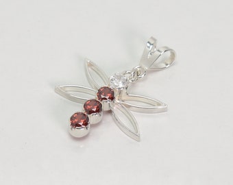 Handmade Red Dragonfly Necklace, Dragonfly Pendant, Red Sterling Silver Pendant Necklace