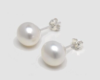 Freshwater Pearl Stud Earrings, Sterling Silver Posts, Bridal Jewelry