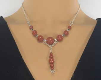 Handmade Red Jasper Sterling Silver Necklace and Earrings Set