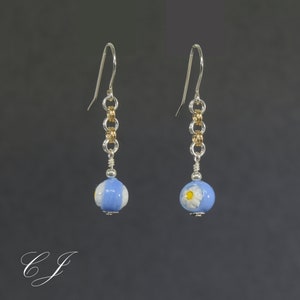 Delightful Millefiori Murano Glass Earrings in Delicate Light Blue - Handcrafted Floral Earrings