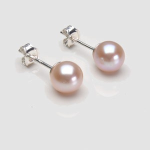 Pearl Earrings, Natural Freshwater Pearl Stud Earrings, 6mm Mauve Wedding Earrings